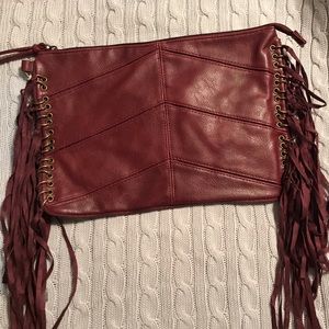 Mossimo Burgundy, Fringe Sided Wristlet Clutch